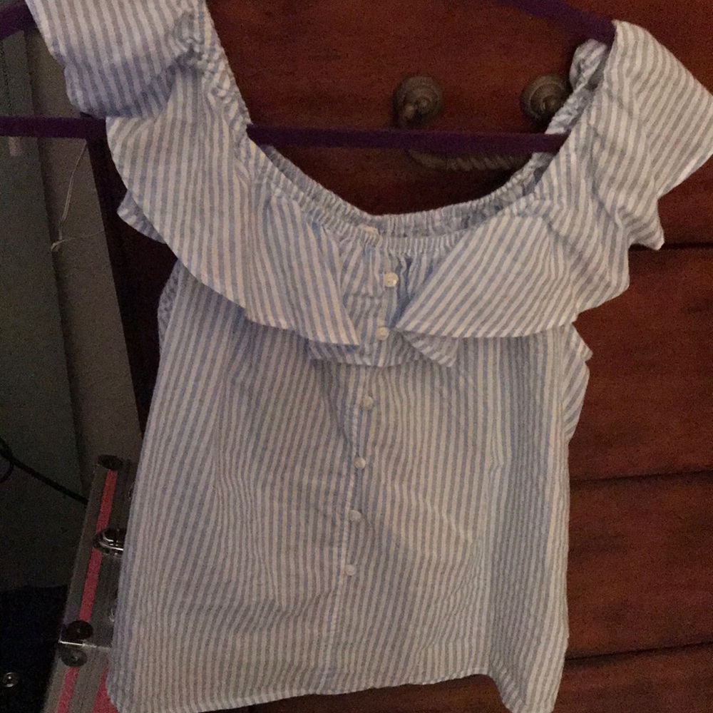 Light Blue and white checkered top. Size Medium.